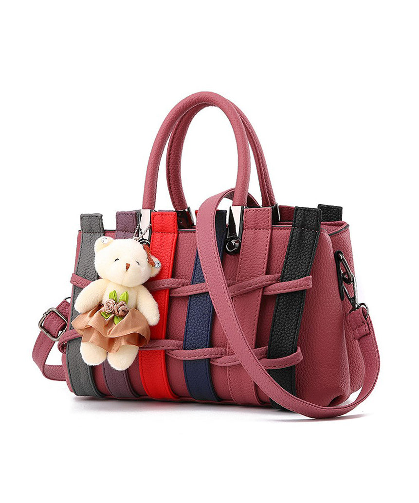 Faux Leather Tote Grey Patchwork Handbag Chic FashionChic