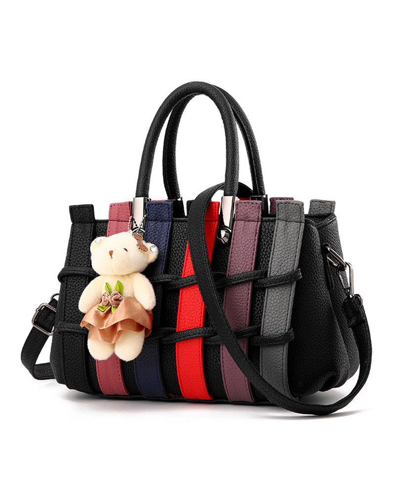 Faux Leather Tote Grey Patchwork Handbag Chic FashionChic