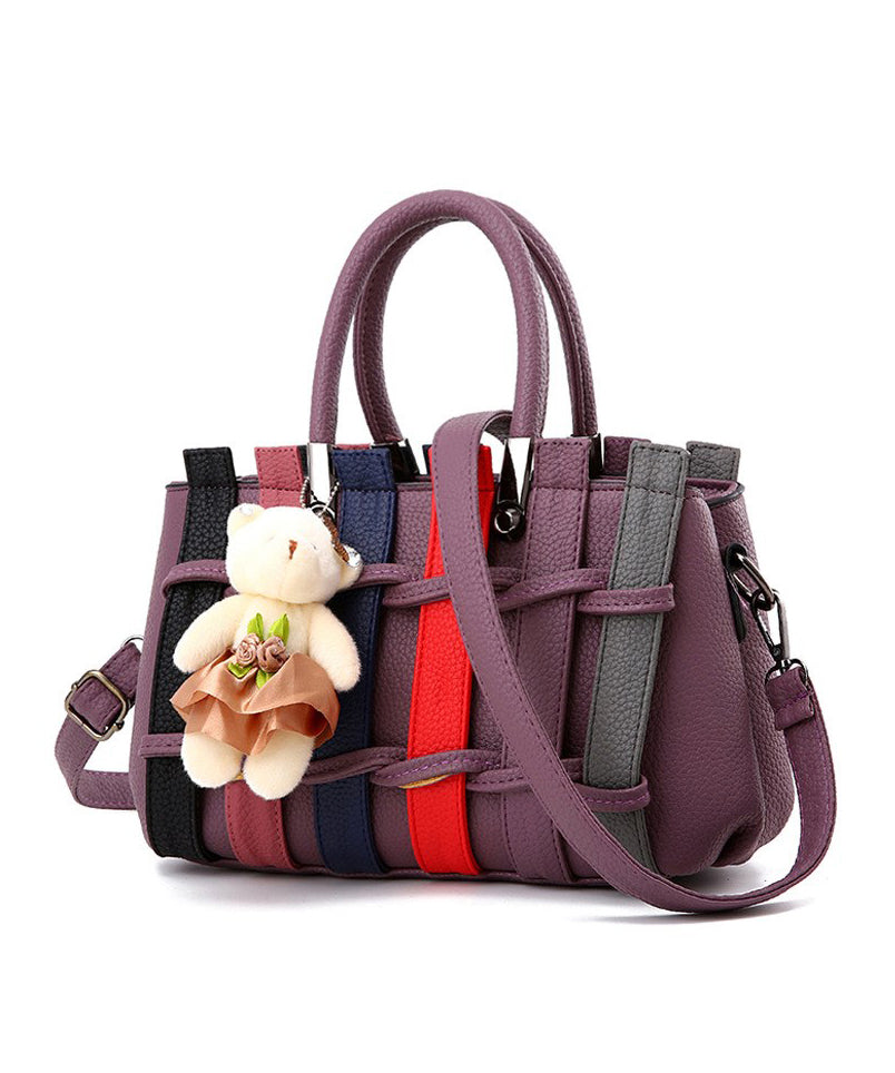 Faux Leather Tote Grey Patchwork Handbag Chic FashionChic