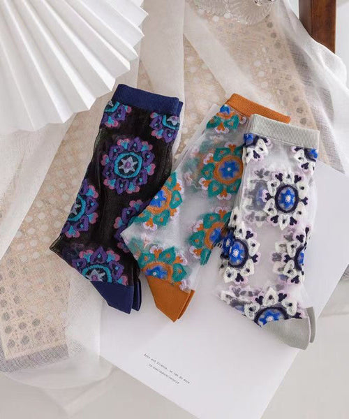 Chic Jacquard Sheer Mesh Mid Calf Socks KJ046 WZ240714