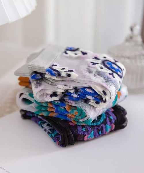 Chic Jacquard Sheer Mesh Mid Calf Socks KJ046 WZ240714