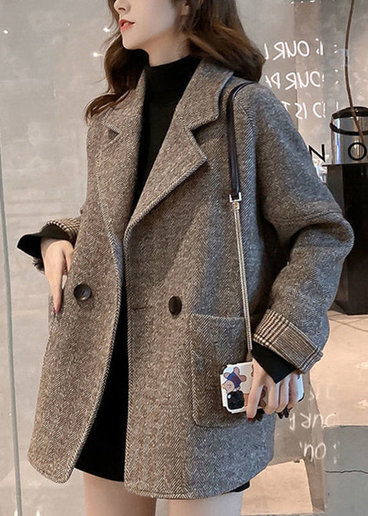 Chic Khaki Notched Pockets Woolen Coat Winter RS048 ABC