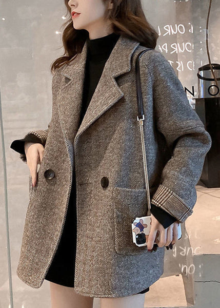 Chic Khaki Notched Pockets Woolen Coat Winter RS048 ABC