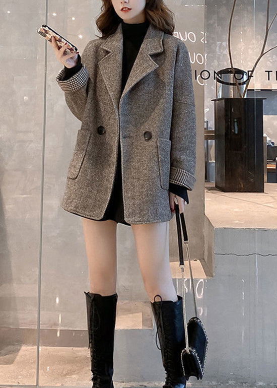 Chic Khaki Notched Pockets Woolen Coat Winter RS048 ABC