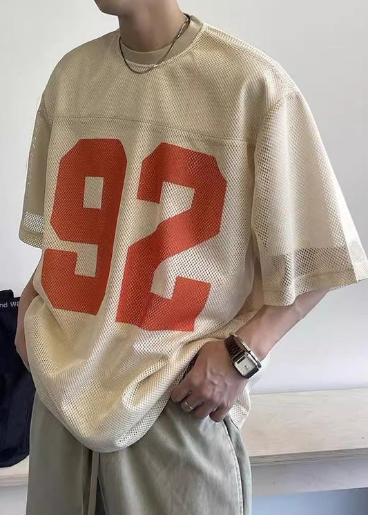 Mens Khaki Tulle Hollow Summer Oversized Out Tees Graphic Chic FashionChic