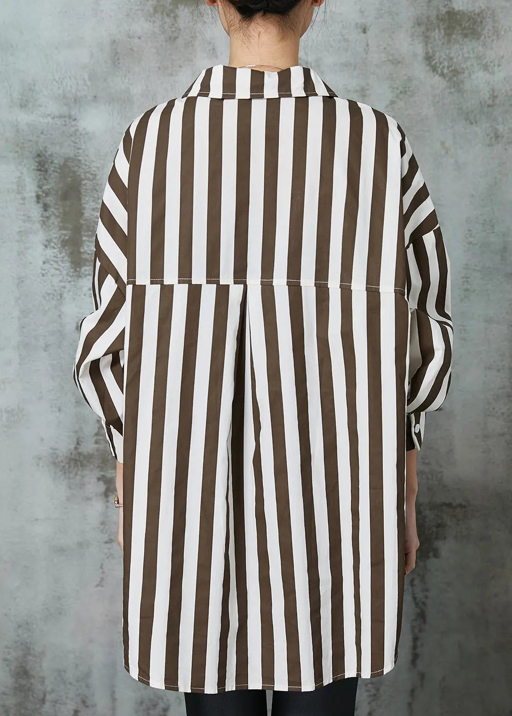 Chic Khaki Oversized Striped Cotton Shirt Tops Spring JK1001 Ada Fashion