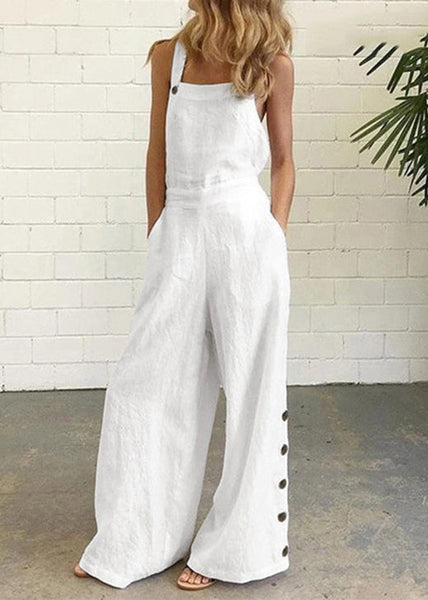 Khaki Cotton Chic Patchwork Pockets Jumpsuit Button Summer FashionChic