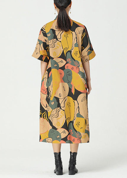 Chic Khaki Print Pockets Patchwork Cotton Shirts Dress Short Sleeve AA1033 Ada Fashion