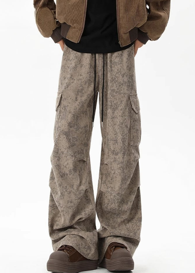 Corduroy Dye Tie Pants Chic Waist Men Khaki Pockets Elastic FashionChic