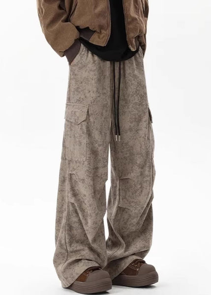 Corduroy Dye Tie Pants Chic Waist Men Khaki Pockets Elastic FashionChic