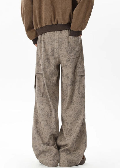 Corduroy Dye Tie Pants Chic Waist Men Khaki Pockets Elastic FashionChic