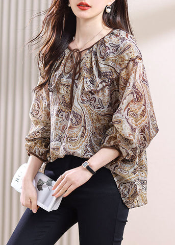 Fall Top Print Chic Up Chiffon Lace Patchwork FashionChic