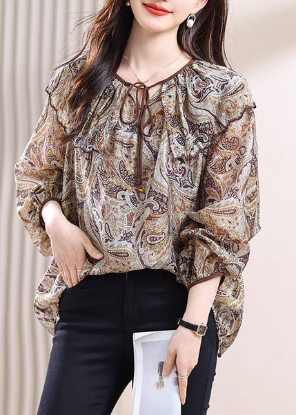 Fall Top Print Chic Up Chiffon Lace Patchwork FashionChic