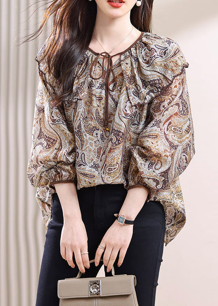 Fall Top Print Chic Up Chiffon Lace Patchwork FashionChic
