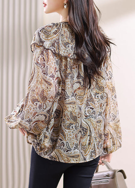 Fall Top Print Chic Up Chiffon Lace Patchwork FashionChic