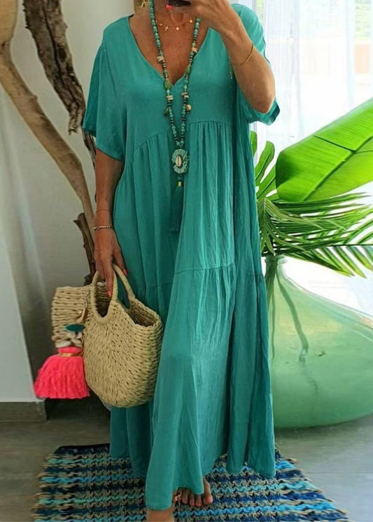 Beach Dress Green Cotton Lake Oversized Summer Patchwork Chic FashionChic