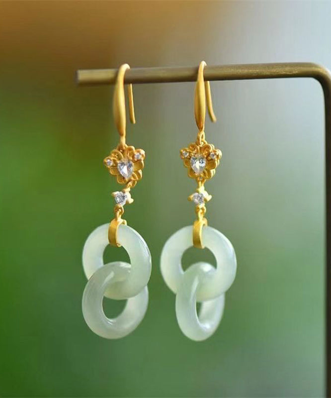 Chic Light Green Sterling Silver Overgild Double Ring Jade Zircon Drop Earrings GH1020 Ada Fashion