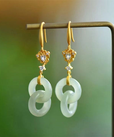 Chic Light Green Sterling Silver Overgild Double Ring Jade Zircon Drop Earrings GH1020 Ada Fashion