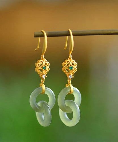 Chic Light Green Sterling Silver Overgild Double Ring Jade Zircon Drop Earrings GH1020 Ada Fashion