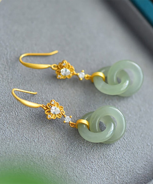 Chic Light Green Sterling Silver Overgild Double Ring Jade Zircon Drop Earrings GH1020 Ada Fashion