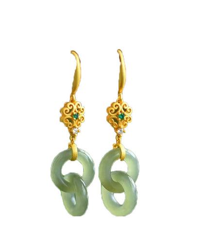 Chic Light Green Sterling Silver Overgild Double Ring Jade Zircon Drop Earrings GH1020 Ada Fashion