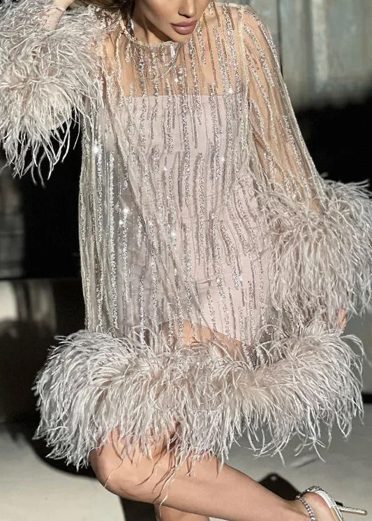 Tulle Patchwork Mid Sequins Chic Light Spring Pink Dress Fluffy FashionChic