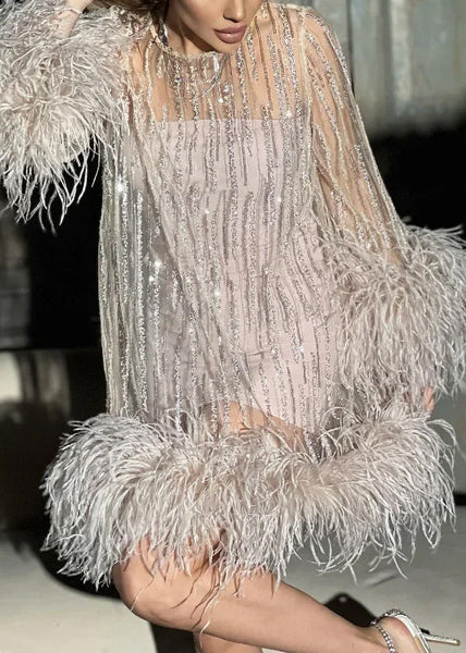 Tulle Patchwork Mid Sequins Chic Light Spring Pink Dress Fluffy FashionChic