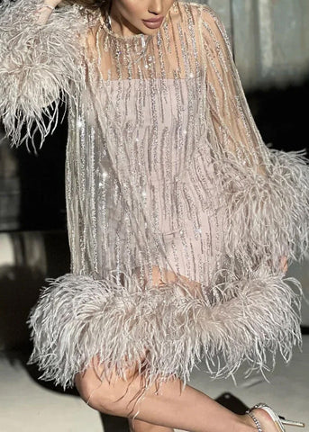 Tulle Patchwork Mid Sequins Chic Light Spring Pink Dress Fluffy FashionChic