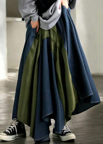 Mixed Summer Chic Color Asymmetrical Patchwork Skirt Denim FashionChic