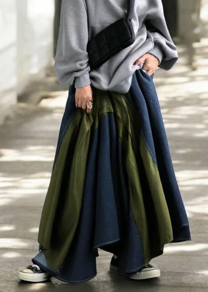 Mixed Summer Chic Color Asymmetrical Patchwork Skirt Denim FashionChic