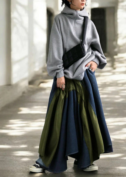 Mixed Summer Chic Color Asymmetrical Patchwork Skirt Denim FashionChic