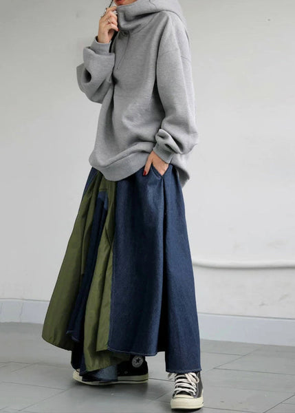 Mixed Summer Chic Color Asymmetrical Patchwork Skirt Denim FashionChic