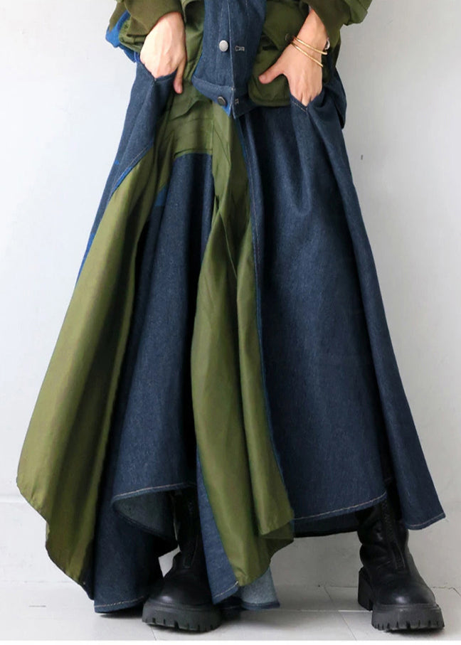 Mixed Summer Chic Color Asymmetrical Patchwork Skirt Denim FashionChic