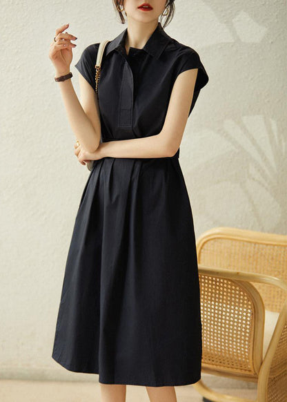 Chic Navy Cinched Cotton Long Dress Summer TL006