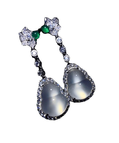 Chic Nude Sterling Silver Inlaid Zircon Jade Gourd Drop Earrings AC1064 Genistyle Shop