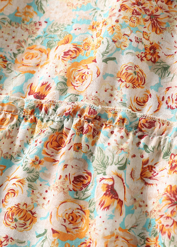 Chic Orange Peter Pan Collar Print Cotton Shirt Summer GG003 MZF-STP240610