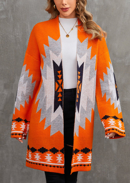 Chic Orange V Neck Patchwork Knit Cardigan Fall AE1013 OM-HW240901