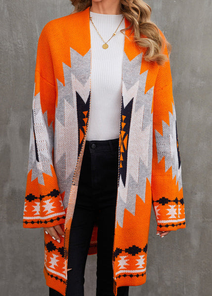 Chic Orange V Neck Patchwork Knit Cardigan Fall AE1013 OM-HW240901