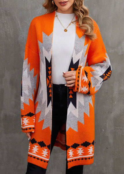 Chic Orange V Neck Patchwork Knit Cardigan Fall AE1013 OM-HW240901