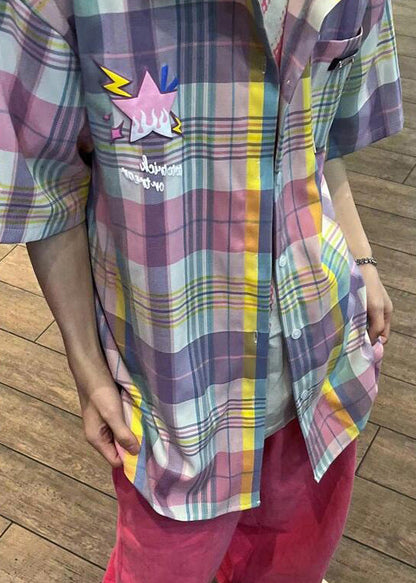 Summer Cotton Men Collar Shirt Plaid Pockets Peter Chic Pan FashionChic