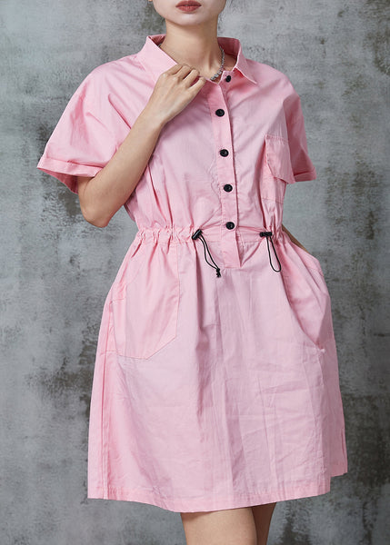Chic Pink Cinched Cotton Vacation Dress Summer AL1013 Genistyle Shop