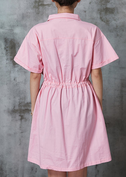 Chic Pink Cinched Cotton Vacation Dress Summer AL1013 Genistyle Shop