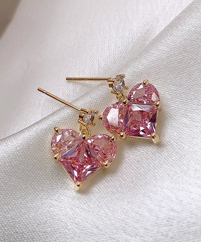 Chic Pink Copper Alloy Love Crystal Stud Earrings WH023 JEW-EAR241116