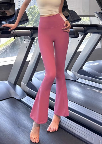 Chic Pink High Waist Tummy Control Nylon Flare Yoga Pants TD022