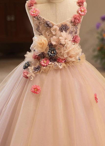 Chic Pink Patchwork Floral Tulle Kids Vacation Maxi Dresses Summer YG019 ABC