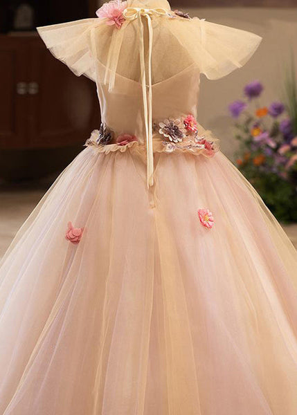 Chic Pink Patchwork Floral Tulle Kids Vacation Maxi Dresses Summer YG019 ABC