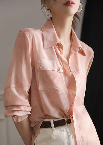 Collar Blouse Pink Chic Peter Spring Pan Top Button Chiffon FashionChic