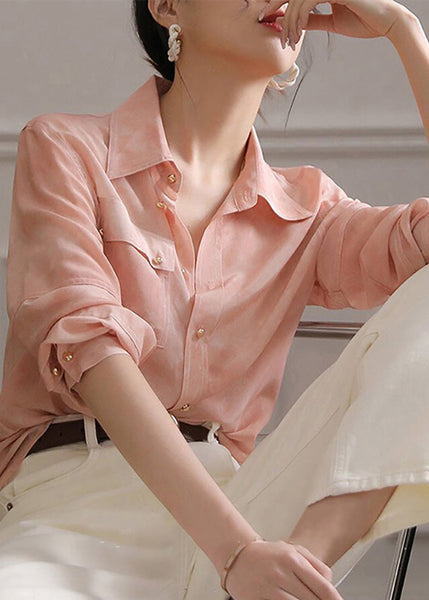 Collar Blouse Pink Chic Peter Spring Pan Top Button Chiffon FashionChic