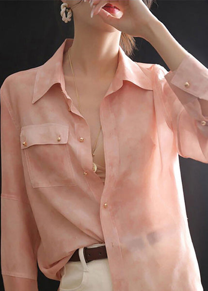Collar Blouse Pink Chic Peter Spring Pan Top Button Chiffon FashionChic