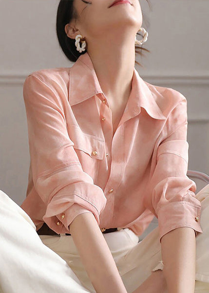 Collar Blouse Pink Chic Peter Spring Pan Top Button Chiffon FashionChic